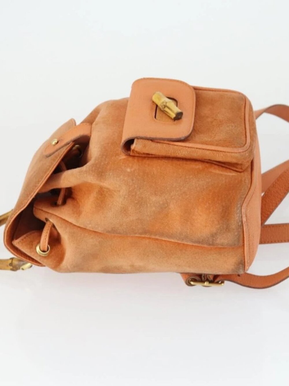 GUCCI Bamboo Backpack Suede Orange Gold Auth 169373 - Picture 4 of 15